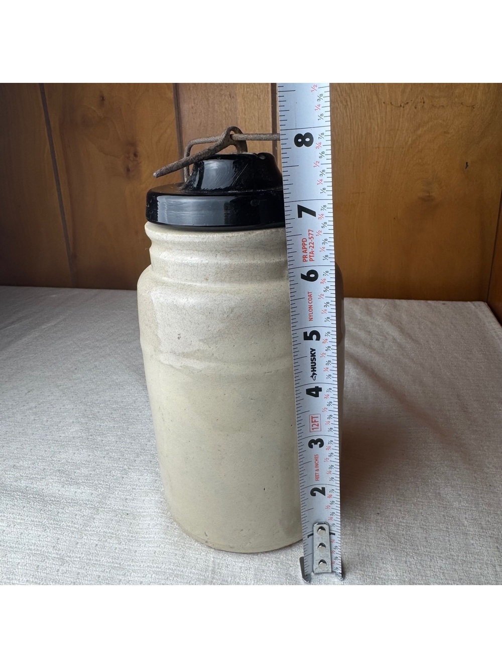 Antique Stoneware Canning Jar Black Lid Wire Bail Primitive Fruit Preserve Crock - Picture 9 of 10